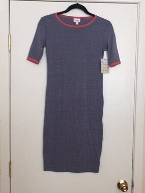 LuLaRoe Julia Heather Blue Ringer Midi Dress